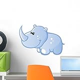 Wallmonkeys wm308169かわいいベビーブルー漫画Rhinoピールとスティック壁デカール 18"W x 13"H - Small GEN-16413-18