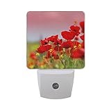 naanleレッドOpium Poppy on Sunset Gladeの花Blossom onワイルドフィールド自然Drug自動センサーLED Dusk to Dawnナイトライトプラグinインドア