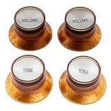 Musiclily Proインチ規格 ギター リフレクターノブ 2ボリューム2トーン USAレスポール SG用、アンバー/シルバートップ(4個セット)
