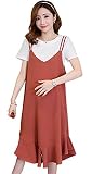 妊婦のワンピースの妊婦は夏服の中で長金の純綿の短い袖の上着のスカートのスカートの夏のファッションの2点セット (キャラメルの色, XXL)