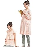 犬印本舗 Fairy フェアリー マタニティ パジャマ 授乳口付き フラワー プリント 2トップ ナイティ 3点 セット 妊婦服 産前 産後 長袖 半袖 前開き アジャスター調節可 M ～ L ピンク
