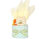 おむつケーキ すまいる にゃんこ (1段) 出産祝い ギフト (オムツ パンパース M) 綿100％ 泉州タオル プチギフト 名入れ刺繍 (グリーン)