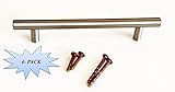 (4 - Pack) Cabinet Hardware, Satin Nickel Euro Style Bar Handle Pulls - 128mm (5") Hole Centers, 176
