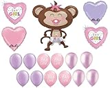 loonballoon MonkeyおむつおしゃぶりIt 's A Girlベビーシャワー( 17 )サファリジャングルバルーンセットB