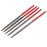 uxcell　ヤスリ　トライアングルファイル　赤いプラスチックコートハンドル　ハンドツール　3mm x 140mm　5本入り