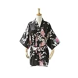 Robe&Wedding SLEEPWEAR レディース Long Styleファッション Women's Sexy Robes Yukata Satin ナイトウエア Nightwear (blac