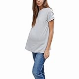 Spinas (スピナス) レディース マタニティ きれいめ ライン シンプル Tシャツ カットソー 無地 半袖 全3色（グレー/ピンク/ブラック）