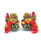 ラッキーカラー 獅子 一対 樹脂製 風水グッズ