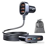 UNIQOCK 車の充電器 5マルチポート自動車充電器 車の充電アダプタースマートフォン用USB車載充電器 5V-9V 1.5-6.2A（Max）後部座席充電用 1.5m ケーブル付きマルチシガレットライターUSB充電器 (CL03)