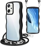 Yuanlai For OPPO Reno9 A/OPPO Reno7 A ケース ショルダー OPG04 スマホケース 耐衝撃 クリア 波型 オッポ リノ9a/7a カバー 肩掛け 斜めかけ 紐付き 織りストラップ付き 長さ調整可能 取り外し可能 (ブラック)