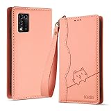Kedic Libero 5G III ケース 手帳型 可愛い笑顔の猫模様 手作り ZTE Libero 5G III A202ZT 携帯カバー Libero5g3 ケース おしゃれ カード入れ 財布型 と横方向のスタンドが 多機能 リベロ 5g3 カバー 内蔵マグネット式 純色シンプルデザイン Libero 5G III 手帳型ケース ピンク