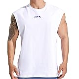 [VUNIANKO] タンクトップ メンズ 100%コットン トレーニングウェア ノースリーブ 筋トレ ジム 吸汗 Tシャツ インナー ロングTシャツ カットソー (M, Aホワイト)
