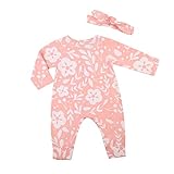 MIOIM ベビー ロンパース ヘアバンド付き 男の子 女の子 長袖 花柄 Tシャツ 秋 冬 キッズ 肌着 ボディスーツ 出産お祝い 0-24ヶ月