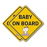 Baby on Board マグネットステッカー 2枚セット 車用安全サイン 黄色デザイン 赤ちゃん イラスト入り 子育て家庭必須 可愛いベビーサイン 車両用 警告ステッカー 簡単取り付け 防水仕様 女の子 マグネット