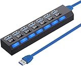 USB3.0 Aポート×７ バスパワー スイッチ付 ケーブル長62.5cm USBハブ USB 3.0 Hub 7ポート 5Gbps高速 USB拡張 独立スイッチ付 USB 3.0 ハブ MacBook/Surface/Chromebook他 ノートPC対応