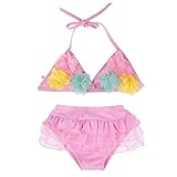 Domybest 子供水着 ベビースイミングウェア トップス+パンツ 2点セット 女の子 ビーチウェア ビキニ メッシュスカート 花飾り 可愛い 柔らかい ホリデー 海水浴 温泉 プール 水泳 写真 