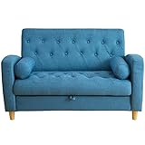 タンスのゲン 2人掛け ソファ ファブリック 収納 クッション2個付き ブルー 21070011 BL