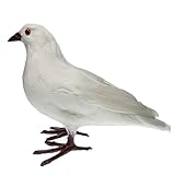 Baoblaze 全7種　人工フェザー　鳥の装飾　生き生き　庭の置物　鳩　屋外　おとり　インテリア　デコレーション - ＃1ホワイト・スタンド