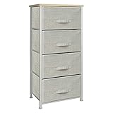 HUISEN&amp;HosHo布製 収納チェスト インテリアチェスト ファブリックチェスト 収納ボックス 引き出し 木制天板 簡単組立 ライトグレー 4段