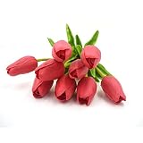SMYLLS 10個Holland Tulips Flowers with latex-look Like Real、環境に優しい無臭人工花 レッド SMYSHTF04