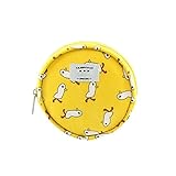 PANCY ミニ財布 レディース 丸形小銭入れ 帆布製 コインケース 可愛い プリント コイン イヤホン 収納バッグ 韓国風(イエロー)