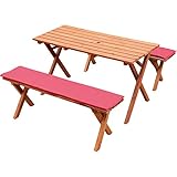 Rocking Table(ロッキングテーブル)  ピクニックテーブル 3点セット 120幅 ブラウン クッション(レッド)付き RPT-120BR-C-RE