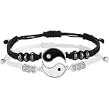 Rollnewskin Best Friend Bracelet Set, 2 Pcs Friendship Couple Bracelet, Yin Yang Adjustable Cord Bracelets for Couple Friends