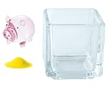 花市場直送便 ミニチュアガラス 硬質ブタ ピンク & カラーサンド イエロー & 植え込み用グラス ニューブロックS
