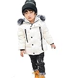 CXYP　キッズ 　ダウンコート　ジャケット　ダウン90％ファー　フード付き　男の子　女の子　フード付き　 ショート丈　防寒　防風　中綿ジャケット アウター 　おしゃれ　90cm~130cm (ホワイ