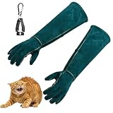 【SaReon】ペットグローブ 犬 噛みつき 防止 ペット 手袋 猫 犬 セーフティグ 牛革 厚手 園芸 動物捕獲 耐熱性 耐熱 5本指 フック 作業用 手袋 ペット 引っかき ガーデニング キャンプ イヌ ロング ショート 犬用 猫用 口輪 グリーン ショート (ロング)