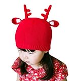 (ビグッド)Bigood 可愛い 毛糸 ニット帽 赤ちゃん ベビー帽子 男の子 クリスマス 出産祝い キッズ 女の子 秋冬 子供 ニットキャップ 耳付き しか レッド L