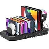 Unitek 2025 USB PD充電ステーション 6ポート PD20W*2+USB-C*1 卓上充電スタンド 60W PSE認証済 6台同時 1.5A/2.4A/3A スマートIC搭載 複数台対応 Android/iPhone/iPad/airpods/kindle/タブレット/PSP/ラップトップ 仕切り板 間隔調整可能 アップルウォッチ収納スタンド 収納便利 卓上