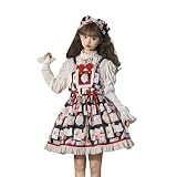 ロリータ ジャンパースカート ゴシック風 ウサギ ワンピース シャツ レース リボン フリル ヘアアクセサリー 蝶結び 超可愛い メイド 3点セット 文化祭 イベント ハロウィン (M, ブラック)