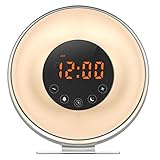 AMIR ウェークアップライト ６つの自然の音 ７つの色 FM ラジオ 模擬日の出日の入り目覚まし時計 スマートうたた寝機能 タッチスクリーン USB充電器