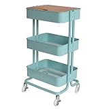 キッチン収納 3段キッチンワゴン 天板＆キャスター付き サイドテーブル スチールラック ベビーワゴン カラー6色 (ターコイズブルー奥行き365)
