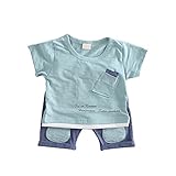 夏ベイビー服 男の子Ｔシャツ+パンツ Pojour 男女兼用 1-6歳キッズ用かわいい２セット 子供ギフト 綿 通気 グリーン(90cm)