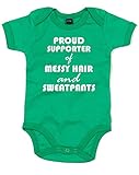 (メッシーヘアーとスエットパンツの光栄なサポーター。) Proud Supporter Of Messy Hair And Sweatpants, プリント　ベビースーツ - グリーン/白 12-18