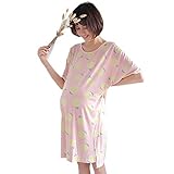 (アビコ)ABICO 夏 マタニティ ワンピース パジャマ 可愛い プリント 半袖 薄い 丸首 モダ-ル綿 授乳服 授乳口付き チュニック 肌触り良い 産前 産後 妊婦服 通気性良い