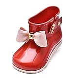 長靴 女の子 レインブーツ キッズ 雨靴 雨具 リボン ショート 子供 (17㎝, レッド)