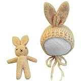 うさぎ＆ニット帽セット 新生児＆３-４か月〈Lollypops!!!オリジナル〉≪ 新生児 フォト ニューボーン フォト Newborn スタジオ 撮影 小物 衣装 ≫(イエロー,3-4カ月) [並行