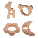 Lovoski 4個入り　木製　ティースリング　アルパカ/クマ/花/月形状　可愛い　おしゃぶりおもちゃ
