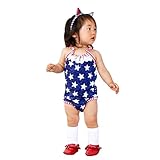 Karchi 子供オールインワン 　ベビー ロンパース　袖無し 五芒の星柄　ベビー吊り連体服 サロペットパンツ 女の子用　普段着 カジュアル 可愛い 春夏　ブルー (80)