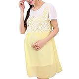 SweetマタニティLadiesレディースゆったりシフォンレースステッチドレスサイズM – イエロー