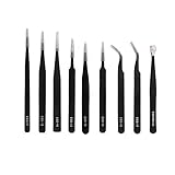 Xiton ピンセット 精密 ESD 9本セット　収納袋付　　ブラック 電子仕事　　精密