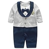 ALLAIBB ベビー服 男の子 フォーマルロンパース 結婚式服 前開き 長袖 size 90CM (灰+紺色)