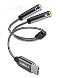LOKUKA USB Type-C イヤホンマイク変換プラグ イヤホン マイク 分岐ケーブル 3極メスx2-USB Type-Cオスコネクター タイプC-3.5mmオーディオアダプター【グレー・30CM】