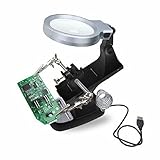 YOKINO 分離型 拡大鏡 精密 作業用 10LED ライト + スタンド + ルーペ 固定 クリップ ＋ はんだ ごて スタンド 一体型 拡大ルーペ スタンドルーペ 補助クリップ LEDライト 付
