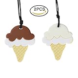 Pretty See　赤ちゃんのシリコーンTeether非毒性の子供のおしゃぶりおもちゃ衛生幼児Teetherセットストラップ、アイスクリームの形、2のセット