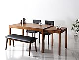片手でらくらく伸長スライド式ダイニング4点セット 天然木 【伸縮テーブル(幅135-235cm)1＋チェア2＋ベンチ1】 (チェア：ホワイト2脚＋ベンチ：ホワイト1台)