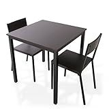 ダイニングセット ダイニング 3点セット スチール脚 木目調 コンパクト 正方形 75x75cm 2人掛け ダークブラウン